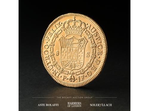 FERNANDO VII. 8 Escudos. 1810. POPAYÁN. J.F. Anv.: Busto de 