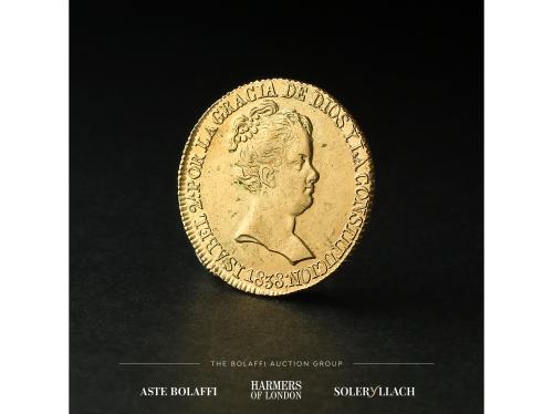 ISABEL II. 80 Reales. 1838. BARCELONA. P.S. Anv.: Busto a de