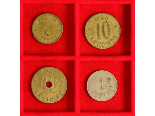 FICHAS COOPERATIVAS Y PROPAGANDA. Lote 4 fichas 5 y 10 Cènti