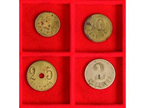 FICHAS COOPERATIVAS Y PROPAGANDA. Lote 4 fichas 5, 10 y 25 C