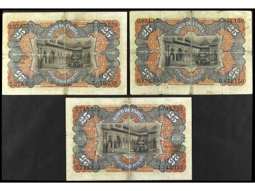 BANCO DE ESPAÑA. Lote 3 billetes 25 Pesetas. 15 Julio 1907. 