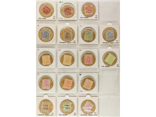 II REPÚBLICA. Lote 91 sellos-moneda. Cartón. Muchos valores 