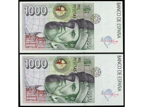 JUAN CARLOS I. Lote 2 billetes 1.000 Pesetas. 12 Octubre 199