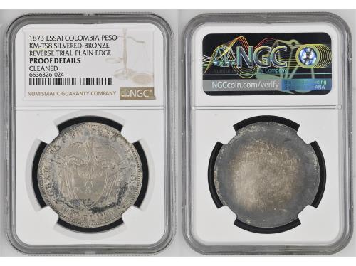 COLOMBIA. Prueba unifaz de reverso de 1 Peso. 1873. NGC PROO