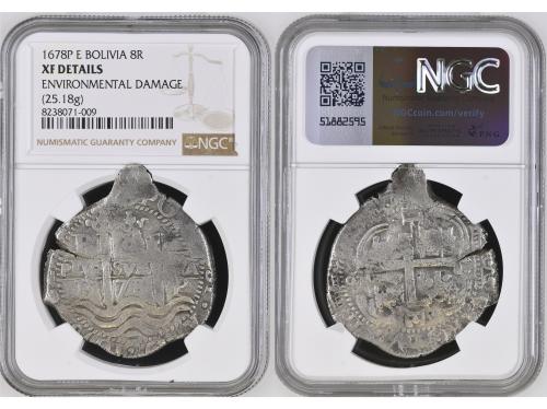 CARLOS II. 8 Reales. 1678. POTOSÍ. E. NGC XF DETAILS ENVIRON