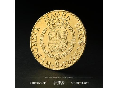 CARLOS III. 8 Escudos. 1762. LIMA. J.M. Anv.: Busto a derech