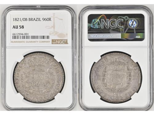 BRASIL. 960 Reis. 1821/0-B. BAHIA. NGC AU 58. Anv.: Corona d
