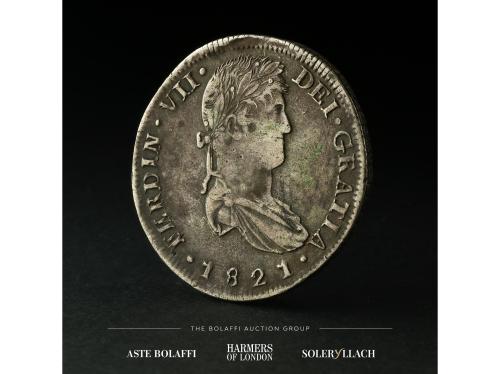 FERNANDO VII. 8 Reales. 1821. ZACATECAS. R.G. Anv.: Busto la