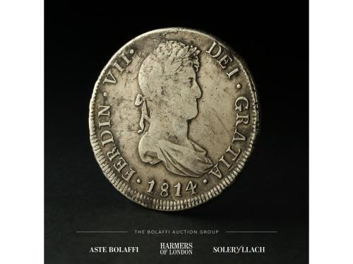 FERNANDO VII. 8 Reales. 1814. SANTIAGO. F.J. Anv.: Busto lau