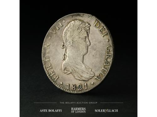 FERNANDO VII. 8 Reales. 1821. MÉXICO. J.J. Anv.: Busto laure
