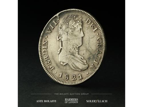 FERNANDO VII. 8 Reales. 1821. ZACATECAS. R.G. Anv.: Busto la