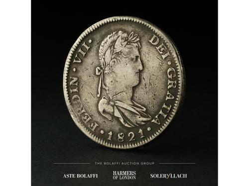 FERNANDO VII. 8 Reales. 1821. GUADALAJARA. F.S. Anv.: Busto 