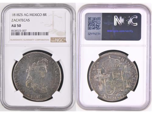 FERNANDO VII. 8 Reales. 1818. ZACATECAS. A.G. NGC AU50. Anv