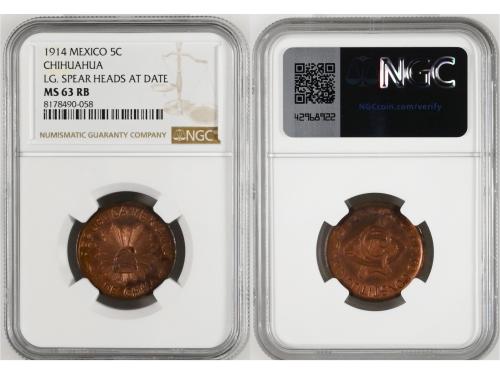 MÉXICO. Lote 8 monedas 1 Centavo a 1 Peso y 1/4 Real. 1867 a