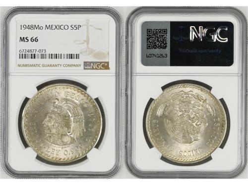 MÉXICO. Lote 2 monedas 5 Pesos. 1948. AR. Cuauhtemoc. Encaps