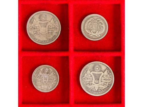 GUATEMALA. Lote 4 monedas 2 y 4 Reales. 1821 a 1865. AR. Tod