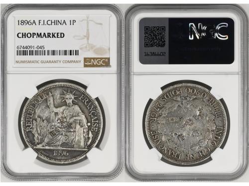 INDOCHINA FRANCESA. Lote 2 monedas 20 Cents y Piastre. 1896-
