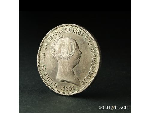 ISABEL II. 20 Reales. 1851. BARCELONA. 26,10 grs. (Golpecito