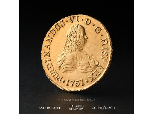 FERNANDO VI. 8 Escudos. 1751. SANTIAGO. J. Anv.: Busto a der