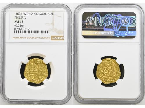 FELIPE IV. 2 Escudos. NUEVO REINO. A. NGC MS 62. Anv.: Escud