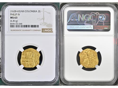 FELIPE IV. 2 Escudos. NUEVO REINO. R. NGC MS 63. Anv.: Escud
