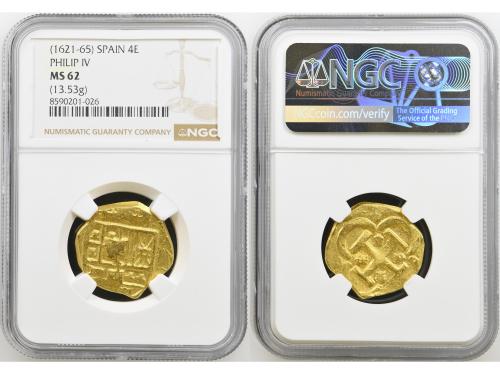 FELIPE IV. 4 Escudos. (SEVILLA?). NGC MS-62. Anv.: Escudo d