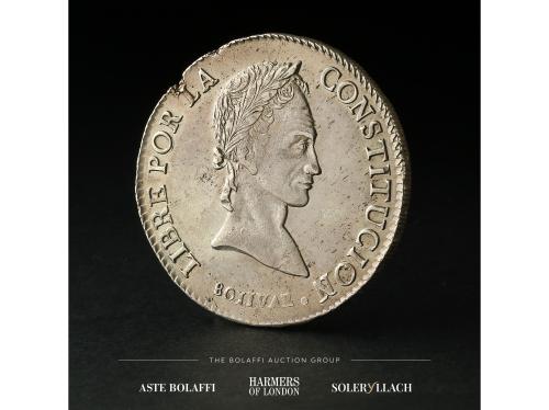 BOLIVIA. 8 Soles. 1841. POTOSÍ. L.R. Anv.: Llamas bajo los á