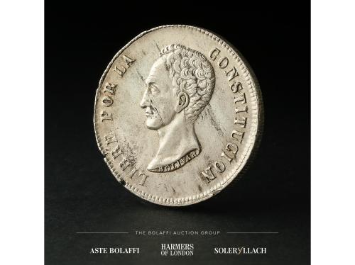 BOLIVIA. 8 Soles. 1849. POTOSÍ. F.M. Anv.: Llamas bajo los á