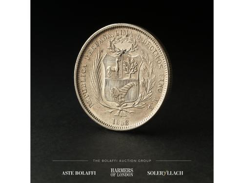 PERÚ. 50 Céntimos. 1858. LIMA. M.B. Anv.: Escudo de Perú. Re