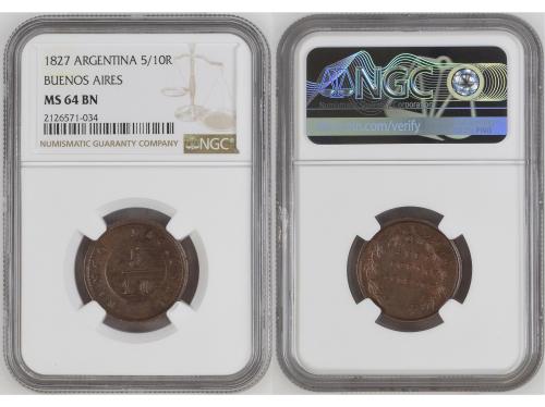 ARGENTINA. 5/10 Real. 1827. BUENOS AIRES. NGC MS 64 BN. Anv.