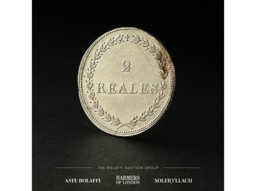 PERÚ. 2 Reales. 1838. AREQUIPA. Anv.: Sol radiante con cinco