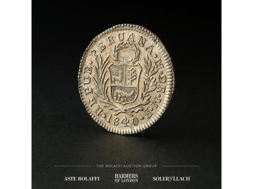 PERÚ. 2 Reales. 1840. LIMA. M.B. Anv.: Escudo de Perú. Rev.: