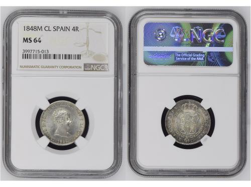 ISABEL II. 4 Reales. 1848. MADRID. C.L. Encapsulada por NGC