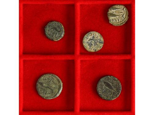 MONEDAS HISPÁNICAS. Lote 5 monedas Cuadrante (2) y Semis (3)