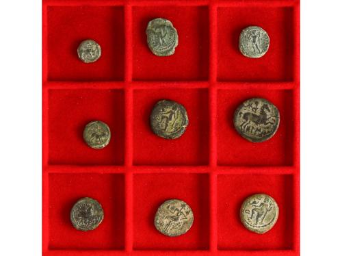 MONEDAS HISPÁNICAS. Lote 9 monedas Cuadrante, Semis, As. BOL