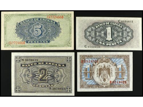 ESTADO ESPAÑOL. Lote 4 billetes 1 a 5 Pesetas. 1938 y 1940. 