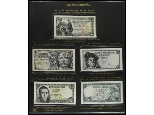 Lote 3 álbums con alrededor 40 billetes 1 Peseta a 5.000 Pes