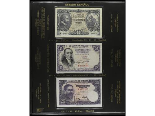 Lote 3 álbums con alrededor 40 billetes 1 Peseta a 5.000 Pes