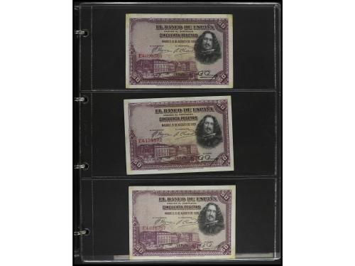Lote alrededor 100 billetes. Incluye álbum con billetes BANC