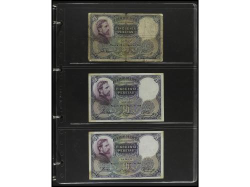Lote alrededor 100 billetes. Incluye álbum con billetes BANC