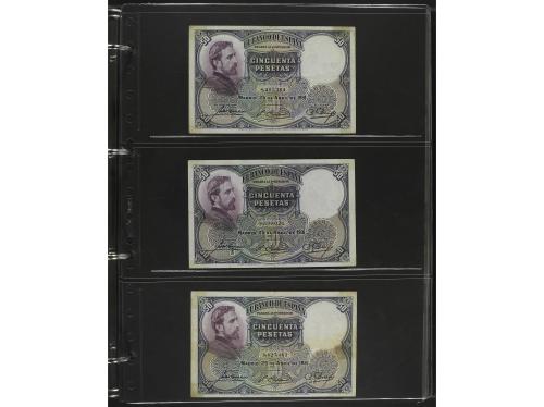 Lote alrededor 100 billetes. Incluye álbum con billetes BANC