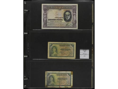 Lote alrededor 100 billetes. Incluye álbum con billetes BANC