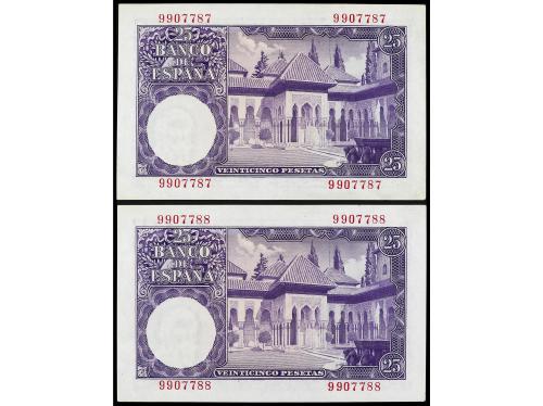 ESTADO ESPAÑOL. Lote 2 billetes 25 Pesetas. 22 Julio 1954. A