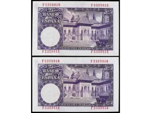 ESTADO ESPAÑOL. Lote 2 billetes 25 Pesetas. 22 Julio 1954. A