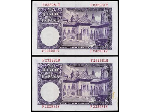 ESTADO ESPAÑOL. Lote 2 billetes 25 Pesetas. 22 Julio 1954. A