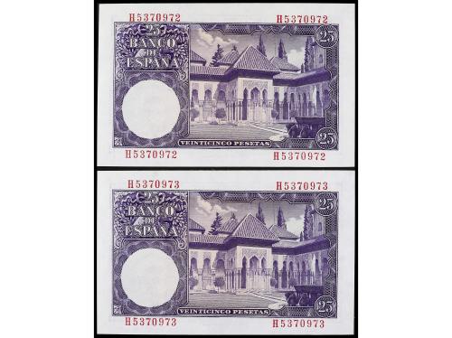 ESTADO ESPAÑOL. Lote 2 billetes 25 Pesetas. 22 Julio 1954. A