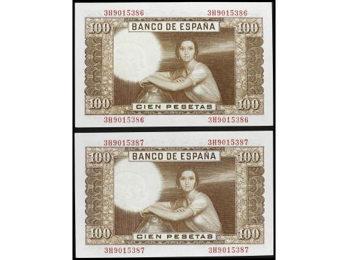 ESTADO ESPAÑOL. Lote 2 billetes 100 Pesetas. 7 Abril 1953. R