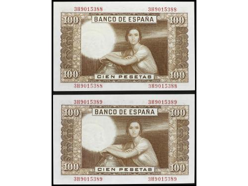 ESTADO ESPAÑOL. Lote 2 billetes 100 Pesetas. 7 Abril 1953. R