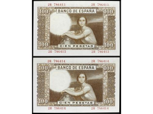ESTADO ESPAÑOL. Lote 2 billetes 100 Pesetas. 7 Abril 1953. R