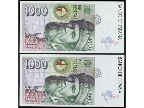 JUAN CARLOS I. Lote 2 billetes 1.000 Pesetas. 12 Octubre 199